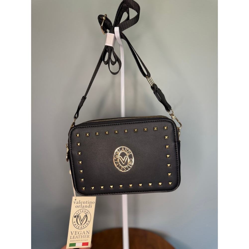 Valentino Orlandi Gold Studded Crossbody Bag Black NWT MSRP $280
